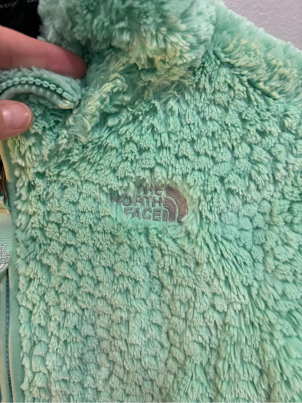 The North Face Girls Laurel Fleece Jacket Green Full Zip Lined Coat Size M 10-12